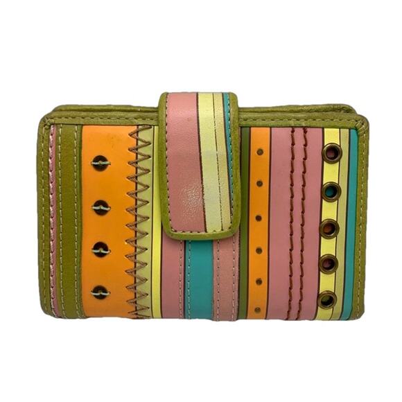 FOSSIL Retro Multi-color Stripped Bifold Med Wallet - Picture 1 of 6
